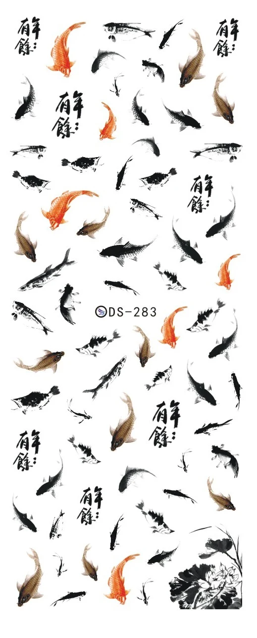 DS283 Rocooart DS283 Переводные Фольга наклейки для ногтей китайский стиль живопись чернилами рыба Маникюр наклейки Минкс инструменты для украшения ногтей - Цвет: DS283