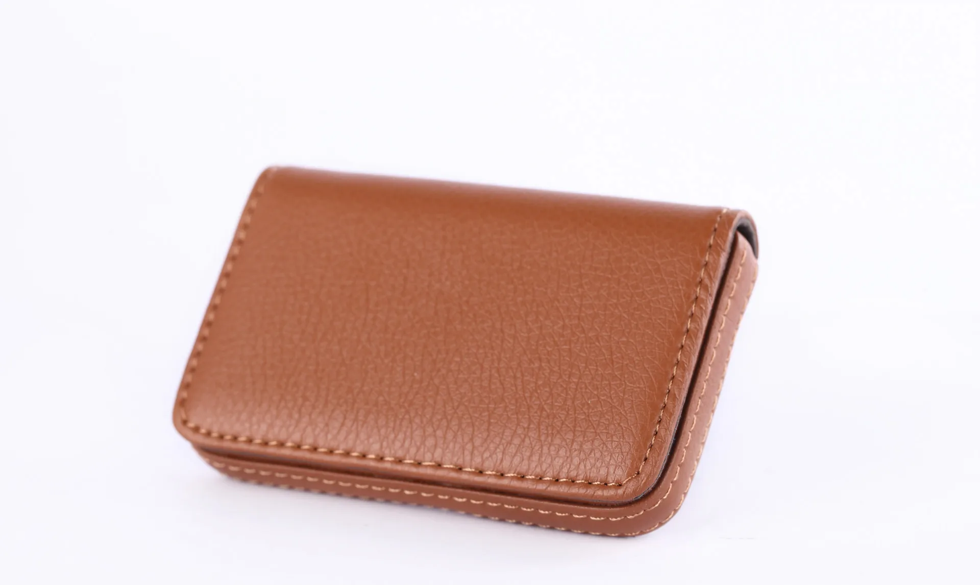 Apricot EZONE 1PC Business Card Holder PU Leather High Quality Card Bag High-end Rose Red/Apricot/Coffee 9 Color Magnetic Button Design - Color: Apricot