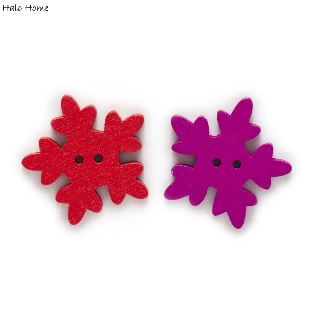 50 шт. 2 отверстие Цвет Снежинка для шитья деревянные пуговицы Скрапбукинг
