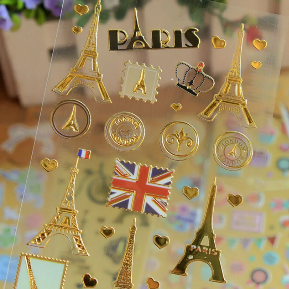 Еще стильные Стикеры позолоченный + ПВХ Железный дневник с Башней украшение