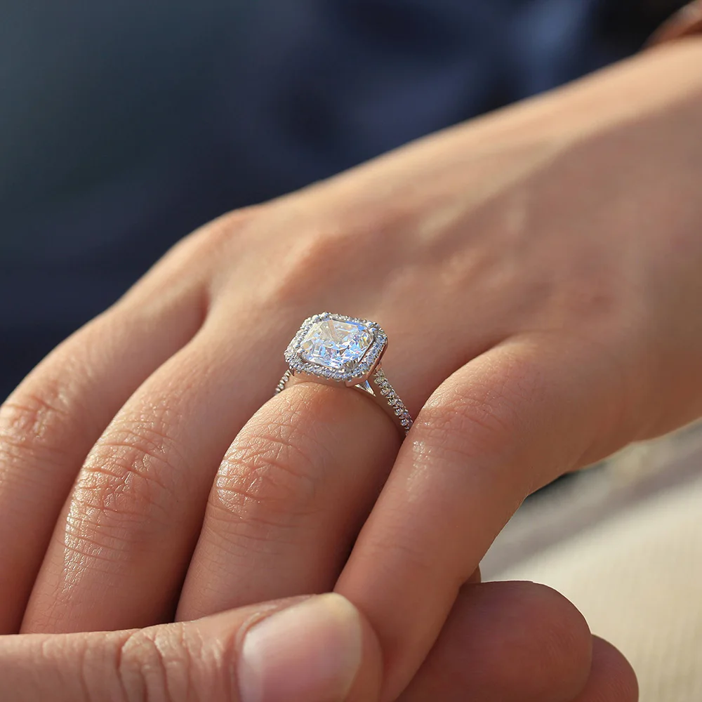 Asscher Cut 14k белое золото 4ctw DF обручальное свадебное лабораторное выращенное кольцо
