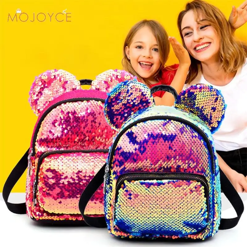 New Baby Girls Kids Backpack Mouse Ears Bags Kids Fashion Mini School Bag Women Travel Sequins Backpack Mini Bag Dropshipping
