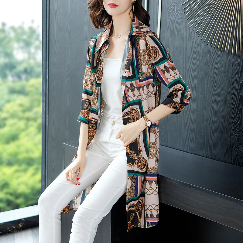 Brand Long Cardigan 2019 Spring Summer Women New Casual Fashion Print Lapel European Style Female |