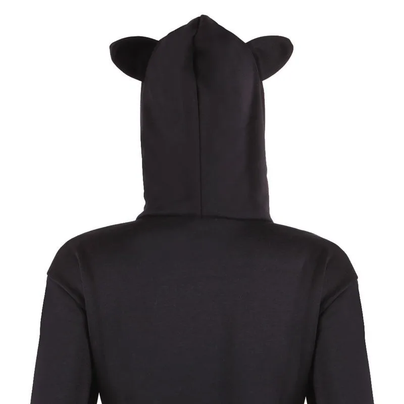 S-XL, Модный женский принт с английскими буквами, кошачьи ушки, пуловер, толстовка с капюшоном, черный, Новинка