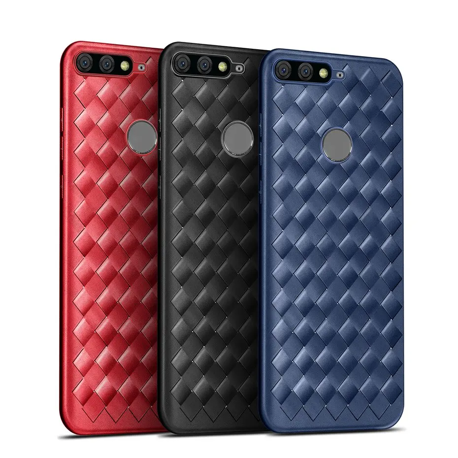 Роскошный тканый кожаный чехол для Huawei Honor 7C задняя крышка телефона