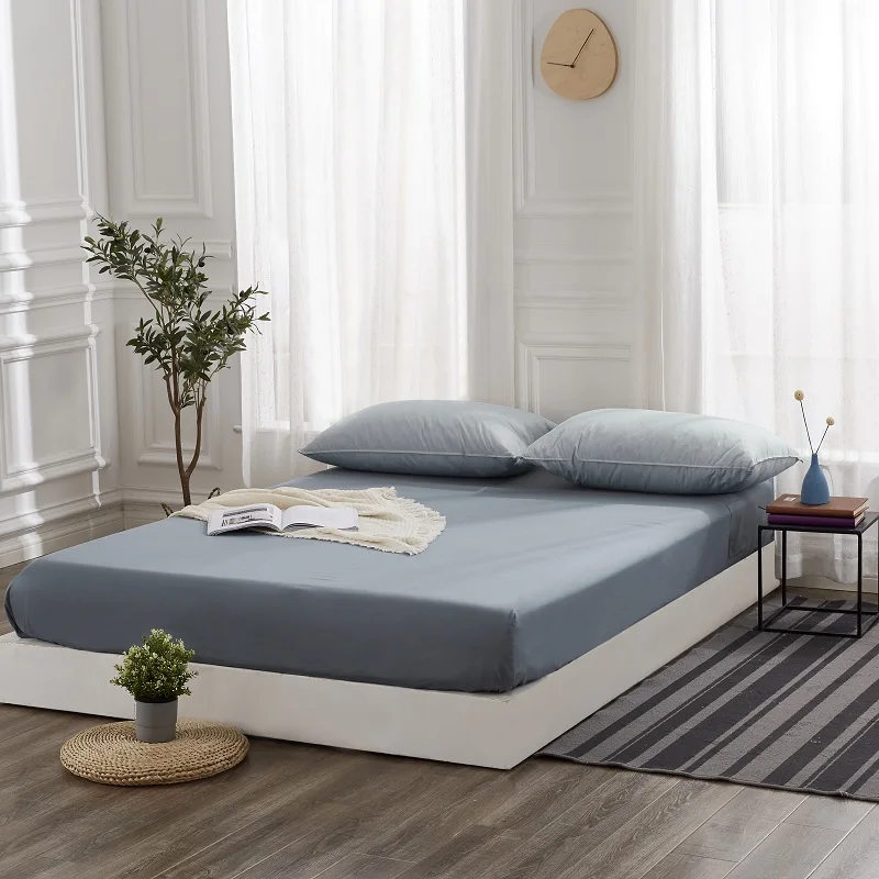 PHF 100% хлопок простыня комплект твердые карманные покрывало голубой фиолетовый