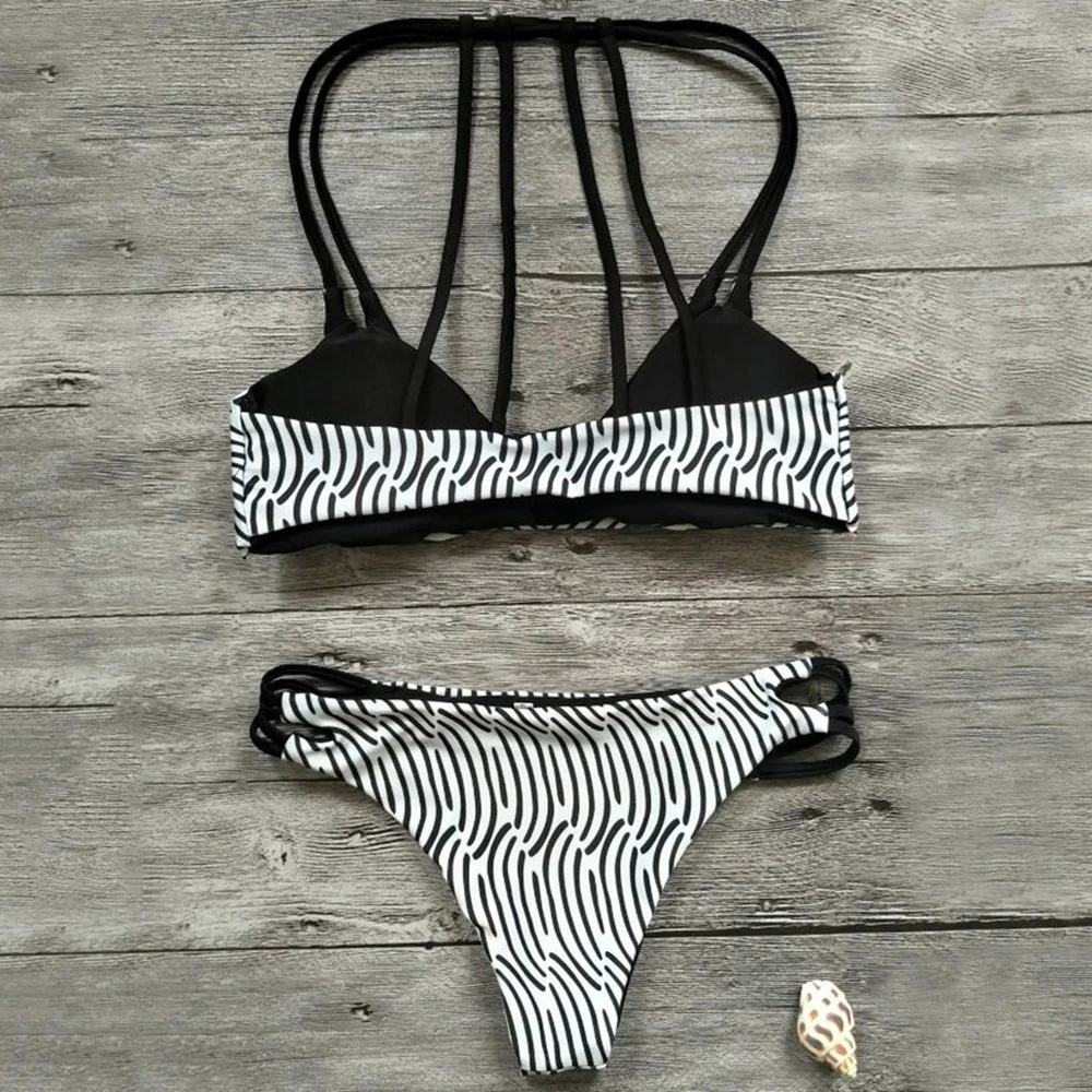 Бразильский бикини набор винтаж печати белый bikinis купальники мягкий бинты push up