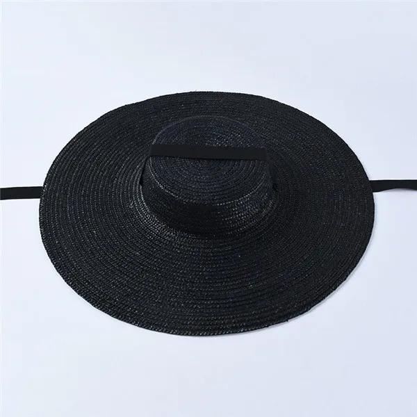 15cm-black USPOP летние женские шляпы, шляпа от солнца во французском стиле, соломенная шляпа с широкими полями, Повседневная Соломенная шляпа из натуральной пшеницы, пляжная шляпа на шнуровке - Цвет: 15cm-black