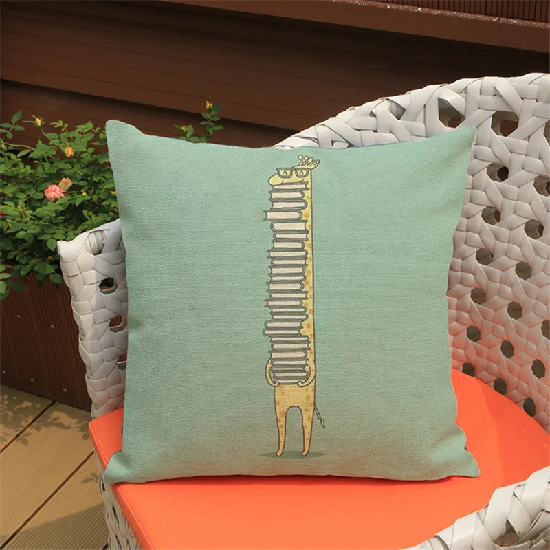 Забавный Чехол Подушка с изображением животных из мультфильма жирафа слона