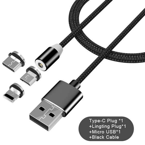 NOHON 3 в 1 быстрый Магнитный зарядный кабель светодиодный 8-контактный Micro usb type C для iPhone X 7 8 6 Xiaomi 4 магнитные кабели для зарядки - Цвет: 3 plug 1 cable
