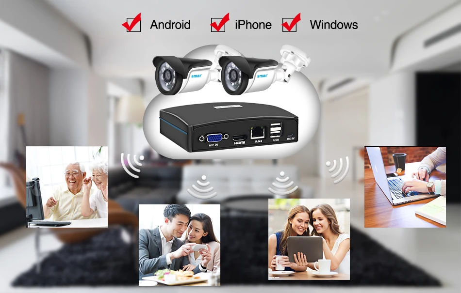 Sm4ch H.265 CCTV NVR с 2 шт 720 P/1080 P камера безопасности системы с дистанционным управлением Поддержка eSATA/TF/USB хранения