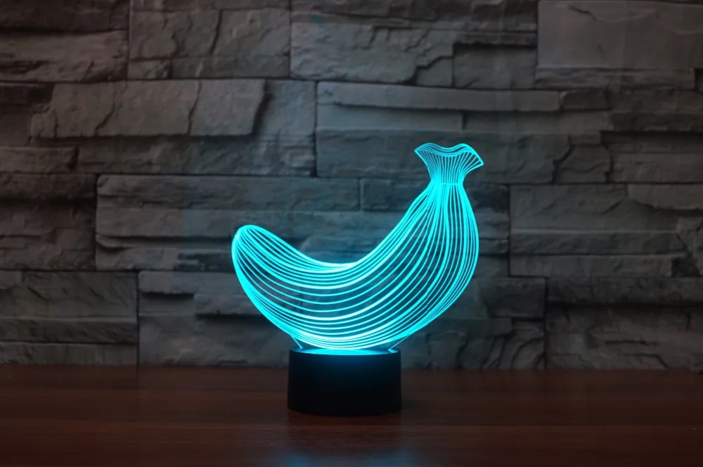 USB Сенсорная лампа в форме банана цветная 3D 7 видов цветов меняющаяся иллюзия