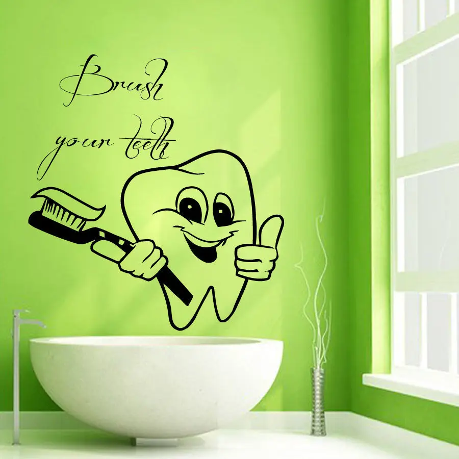 Tooth Brushing Teeth Sticker Dental Clinic Dentistry Decal Bathroom Poster Vinyl Art Wall Decals Pegatina Decor Mural | Дом и сад