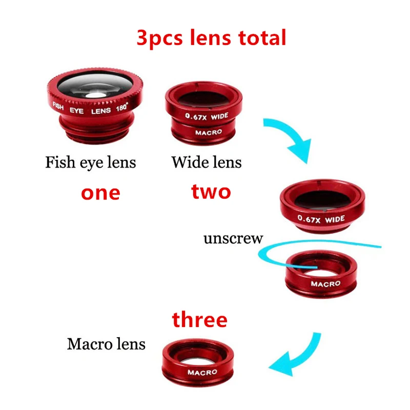 Объектив рыбий глаз 3 в 1 мобильный телефон объектив с клипсой Широкоугольный - Фото №1