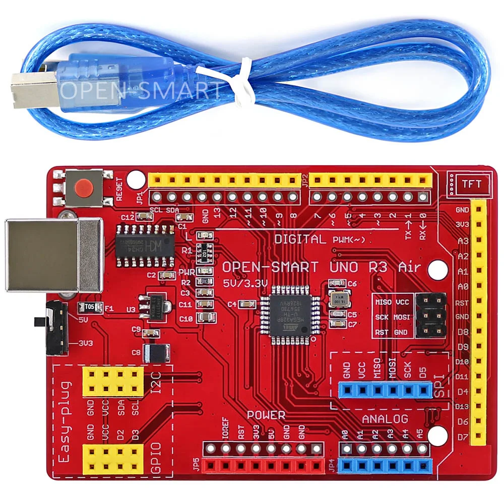 UNO R3 Air ATMEGA328P(CH340) макетная плата с usb-кабелем для Arduino UNO R3 Легко Подключаемый TFT lcd/DS1307 RTC/TF модуль карты