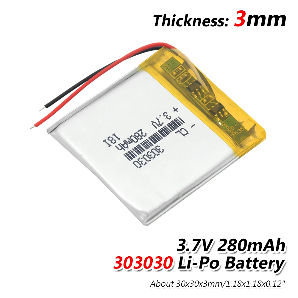 Polymer 303030 033030 3.7V 280MAH Rechargeable Lithium Battery With PCM For MP3 MP4 MP5 GPS Headset Electric Toy Voice Recorder