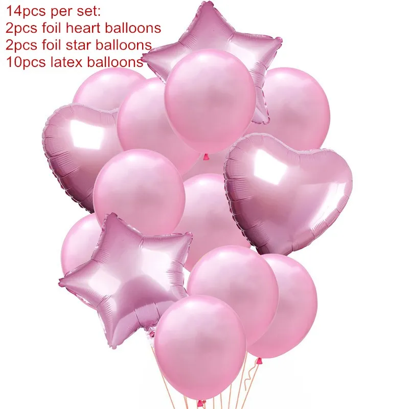 14pcs pink latex set Синий мальчик 2 день рождения украшения розовый девочка 2 день рождения шары-цифры шар 2 года дети с днем рождения принадлежности - Цвет: 14pcs pink latex set