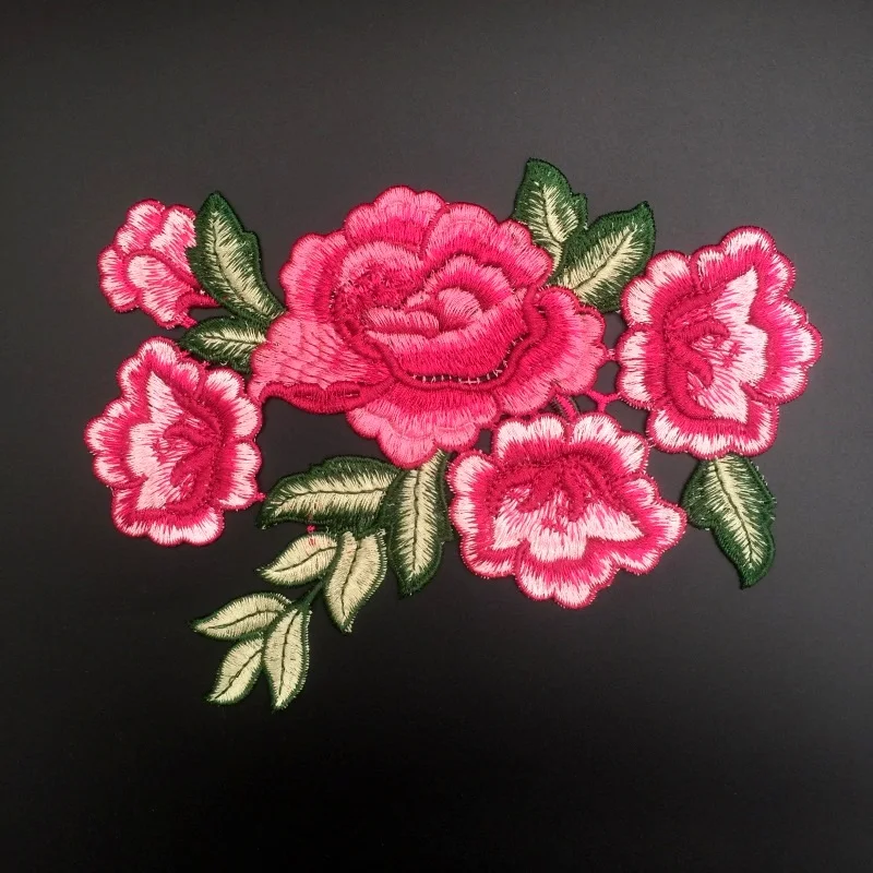 Новинка розовая нашивка цветы пиона вышитые железные нашивки для одежды платья