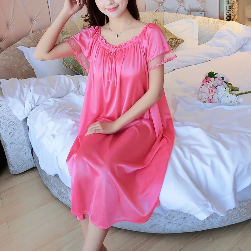 

Женская Летняя шелковая ночная рубашка с коротким рукавом, свободная ночная рубашка большого размера XL
