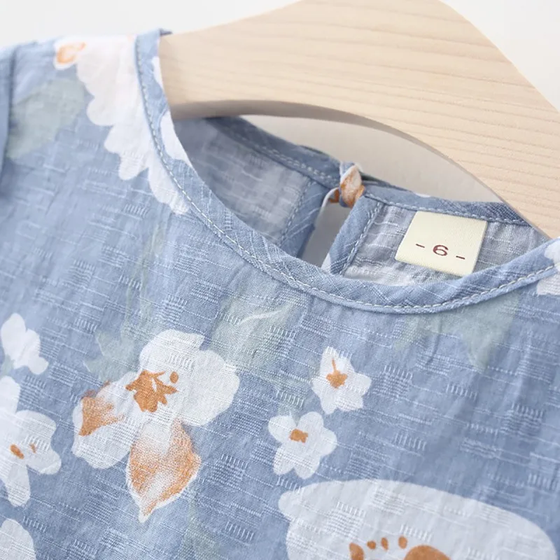 Летнее Повседневное платье для маленьких девочек с цветочным принтом хлопковые