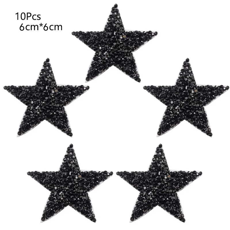 6cm black 10piece 4 см 6 см 8 см Звездные патчи горячей фиксации горный хрусталь отделка железа на нашивка аппликации для теплового дизайна обуви, сумки, одежды и т. д. diy - Цвет: 6cm black 10piece
