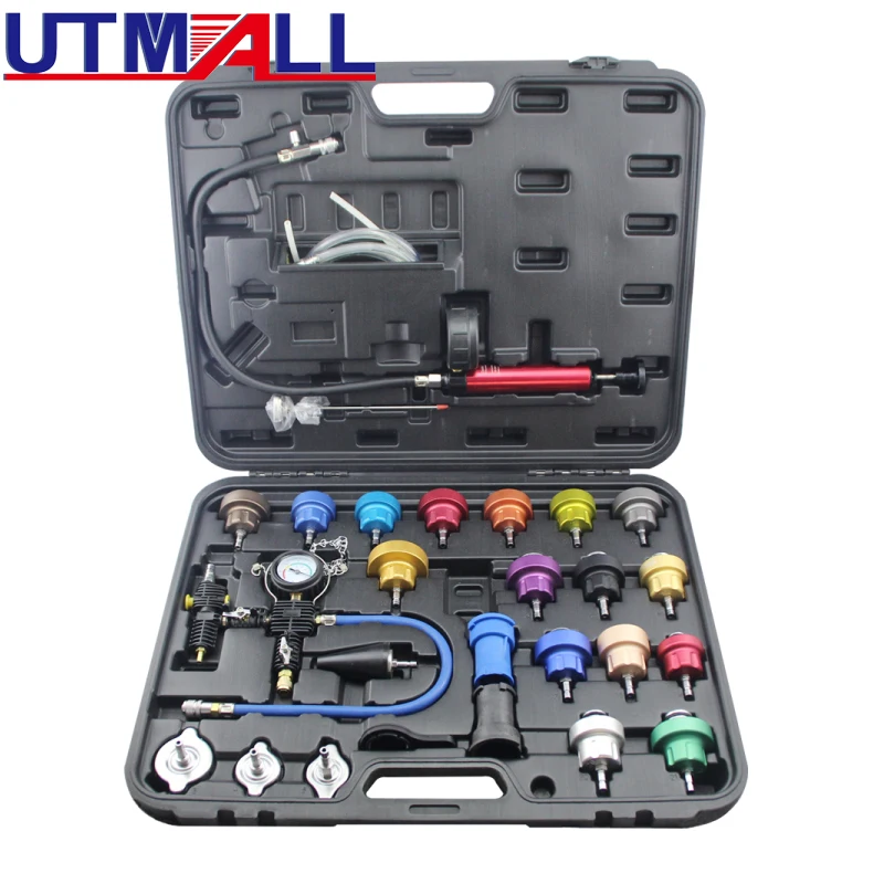 

27pcs Universal Radiator Pressure Tester Kit Vacuum Type Coolling System Kit Coolant Purge/Refill Kit Aluminum More Durable