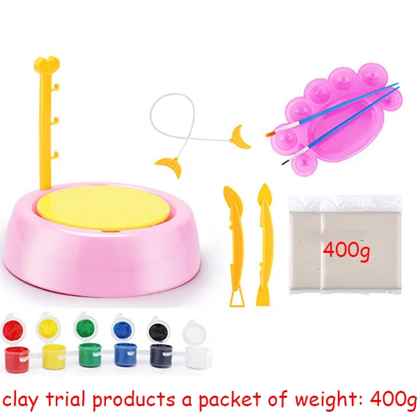 Pink Set (400g) DIY Ручная Керамическая гончарная машина, детские игрушки для мальчиков и девочек, Мини Керамические колеса, художественные ремесла, Ранние развивающие детские игрушки - Цвет: Pink Set (400g)