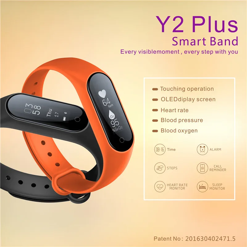 Y2 плюс Bluetooth Smart Браслет Heart Rate крови Давление Монитор кислорода IP67