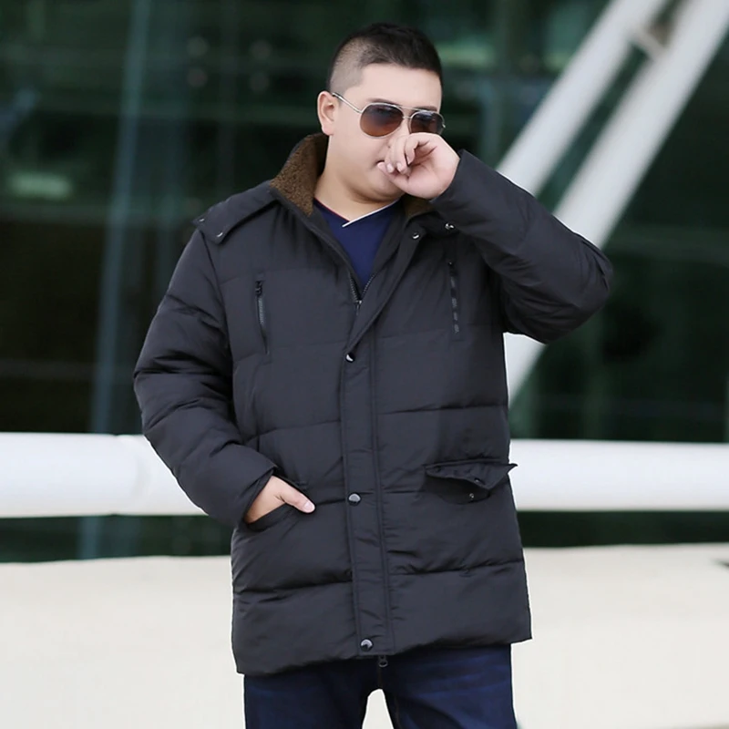 Зимний XL с добавлением удобрений 12XL 11XL большой размер длинный пуховик большой размер Съемный капюшон черная Толстая тонкая одежда размера плюс 8XL