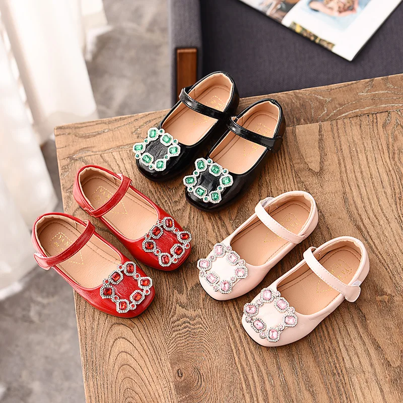 2019 Spring Summer girls shoes kids fashion children vintage baby flat faux crystal buckle PU 3 to 12 yrs | Детская одежда и обувь