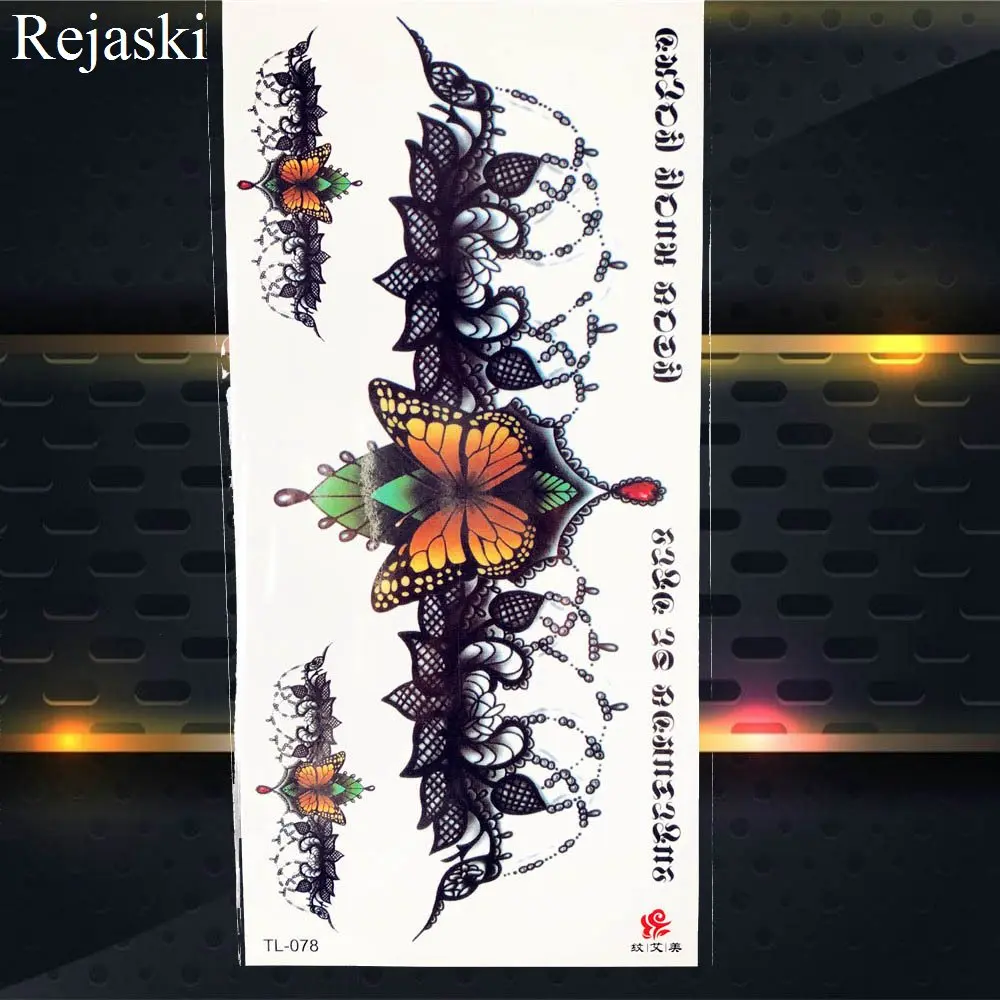 Сексуальная черная кружевная Алмазная временная татуировка для женщин на тело