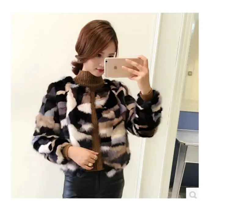 2022 New Colorful Matching Mink Fur Coat Women's Wanter Mink Coats Short Paragraph Female Outside Jacket Free Shipping Z422