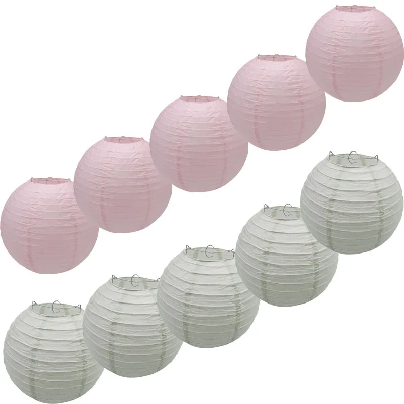 Light Pink Pale Gray 5 шт цветной бумажный абажур и 5 шт мятный зеленый или серый декоративный бумажный фонарь - Цвет: Light Pink Pale Gray