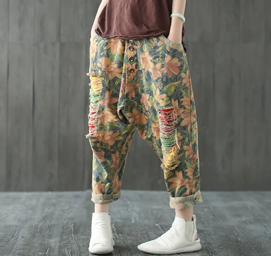 Женские джинсы с дырками Выбеленные повседневные винтажные до щиколотки