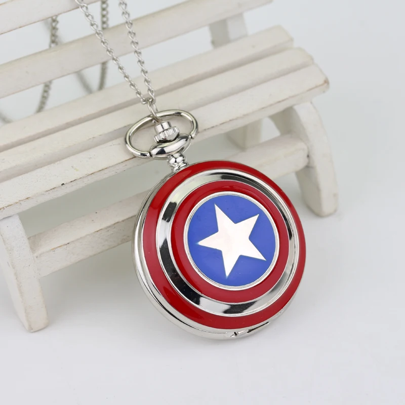 Модный фильм Marvel Капитан Америка карманные часы из металлического сплава звезды подвеска с логотипом ожерелье Кварцевые часы