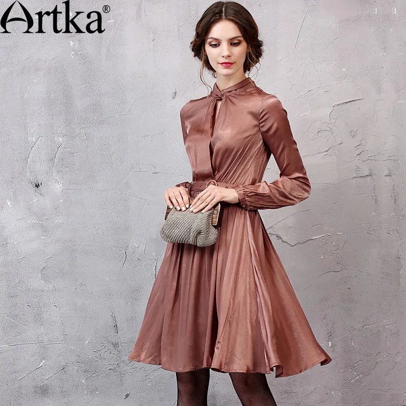 ARTKA Женская 2017 Осень Новый 2 цвета ТРАПЕЦИЕВИДНОЕ ПЛАТЬЕ Винтаж Стенд воротник