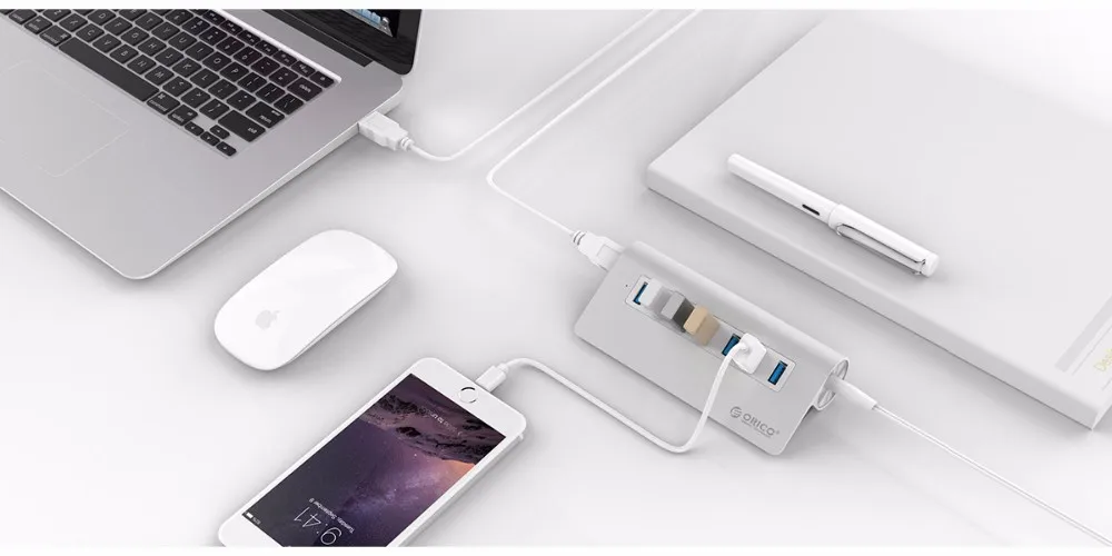 ORICO M3H7-SV 7 Порты и разъёмы USB 3,0 концентратор хорошее качество с высоким уровнем Скорость Алюминий с Vl812 Чипсет для Mac book Pro-Серебристый