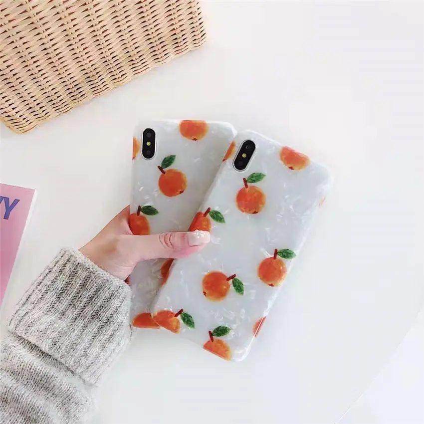 For iPhone XR XS MAX 8 7 6s Plus Back Phone Cases Full Covers 2019 Summer Orange Fruits Diamond Shell Pattern Fundas Coque Capa |