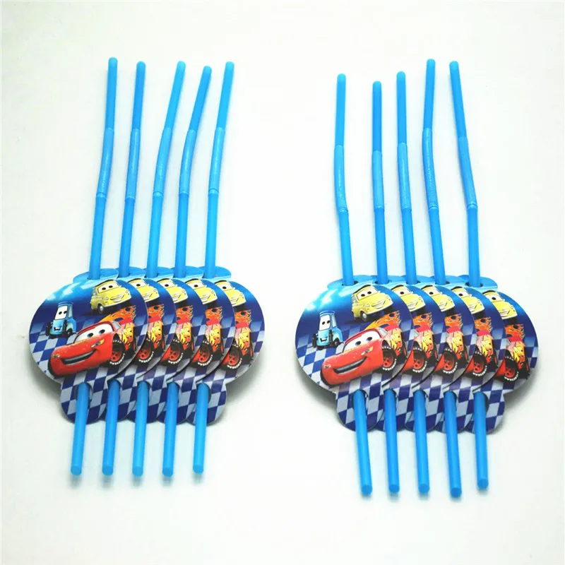 Мультяшные автомобили одноразовая посуда набор тарелок флаг чашки соломинки
