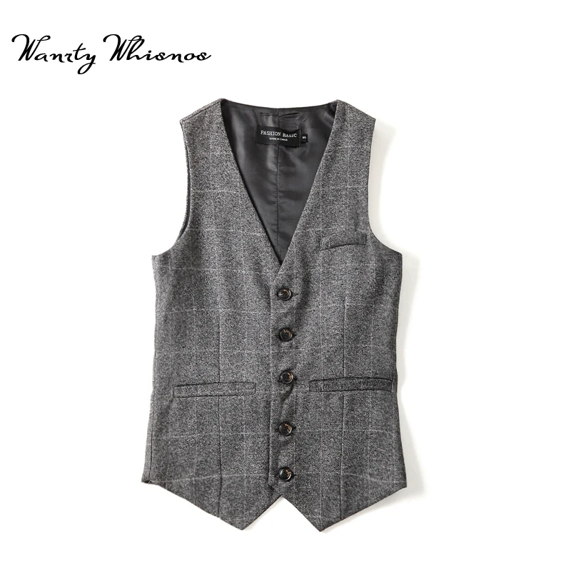 

Жилет мужской шерстяной, приталенный деловой костюм, в клетку, в английском стиле, под заказ, 2018