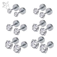 zs 6pairslot stainless steel earrings for women stud earrings piercing cartilage round crystals stud earrings children brincos