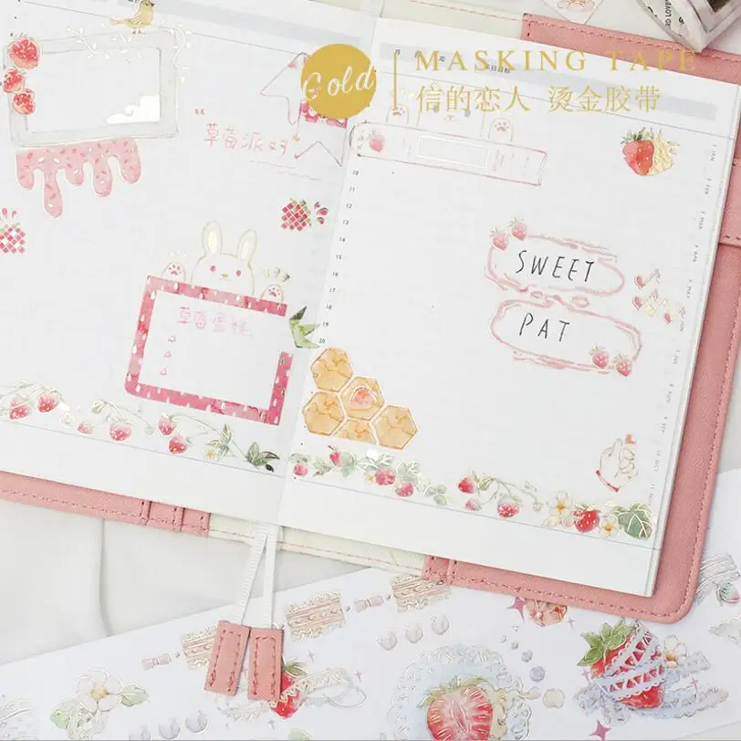 Золотая фольга васи лента серебряная клубника торт декоративный клей Этикетка