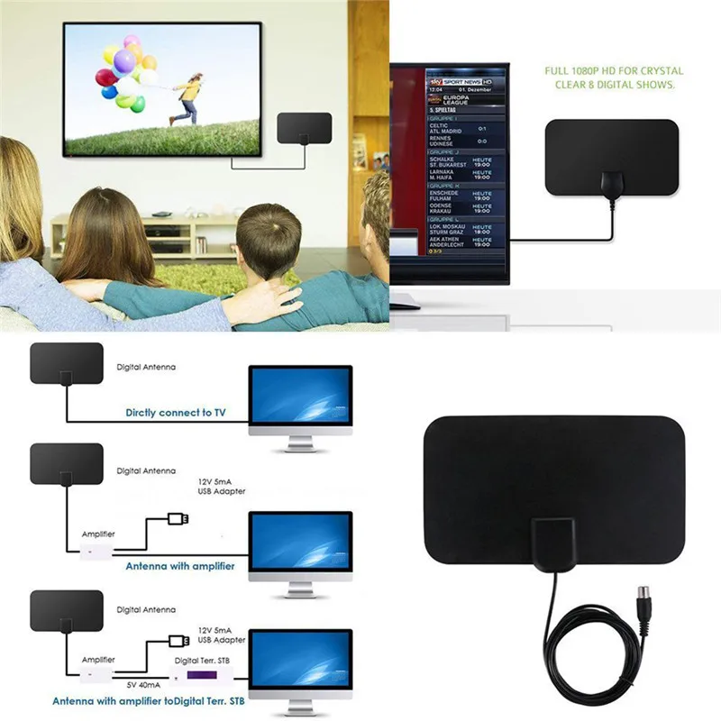 HD TV комнатная ТВ антенна захват сигнала кабель усилитель Сигнала Антенна