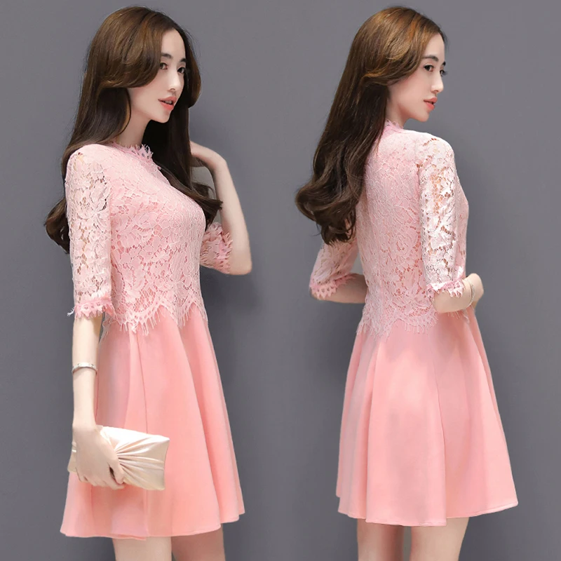 2017 Весна Для женщин Элегантный новый стиль свободный Половина рукавом Кружево