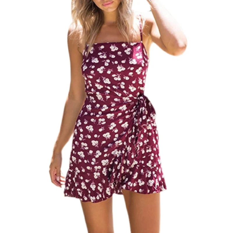 Новое летнее платье модное с цветочным принтом мини сексуальное пляжное женское