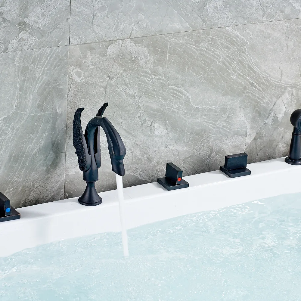 Современный Водопад Носик Лебединое масло прорезиненный Бронзовый Три ручки