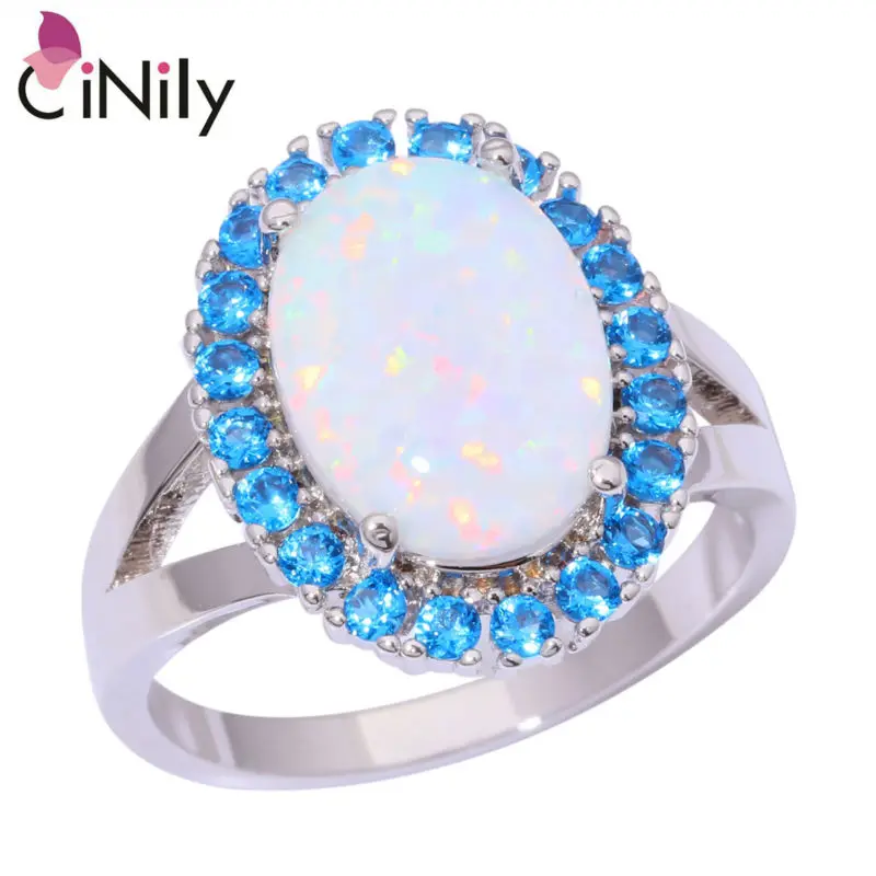 Кольцо CiNily Created модное женское кольцо с белым огненным опаловым синим цирконием и