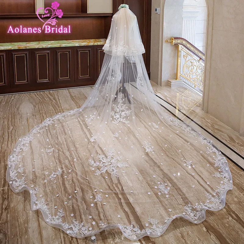2018 New Nature White 3M Wide 3.5M Long Cathedral Veil Spring Pencil Edge Two-layer Bridal Veils With Comb Wedding Accessories