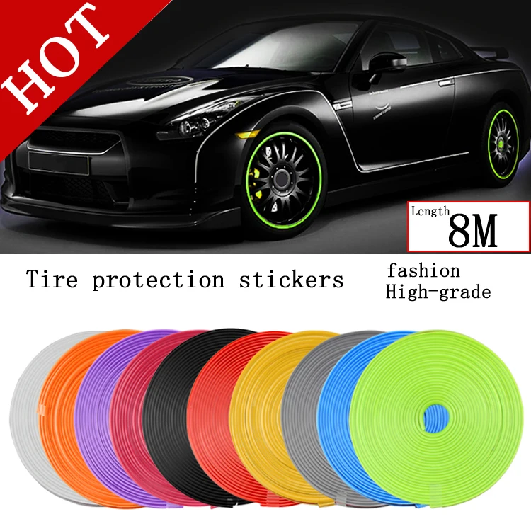

HOT SALE 8 Meter/lot motorcycle Car Wheel Hub Tire Sticker Car Decorative Styling Strip Wheel/Tire Protection Care Covers