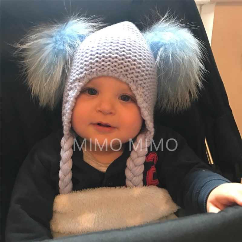 2021 зимняя шапка 16 см с большим двойным помпоном из натурального меха енота